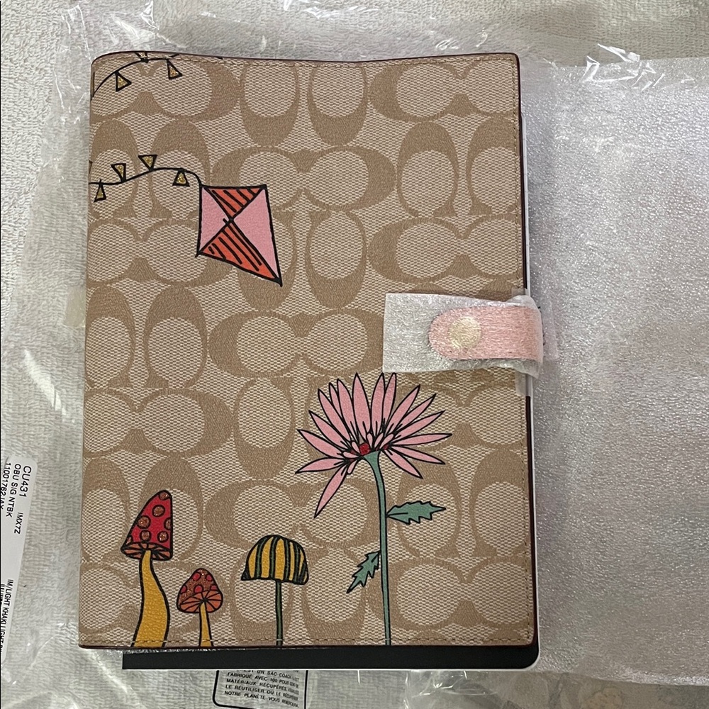 Coach Beige Notebook Cover with Floral and Mushroom Design Brand New